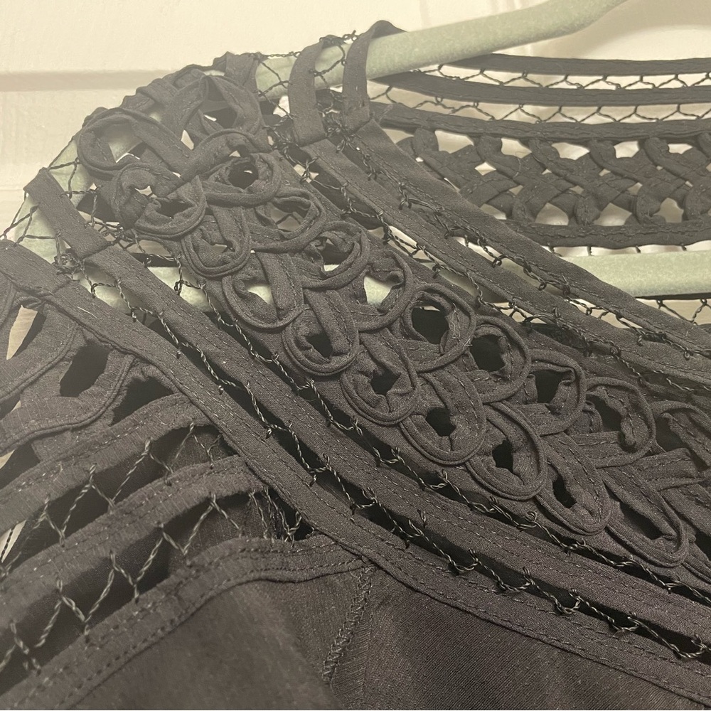 American Rag Black Boxy Ruffled Blouse with Lace Neckline - Picture 4 of 5